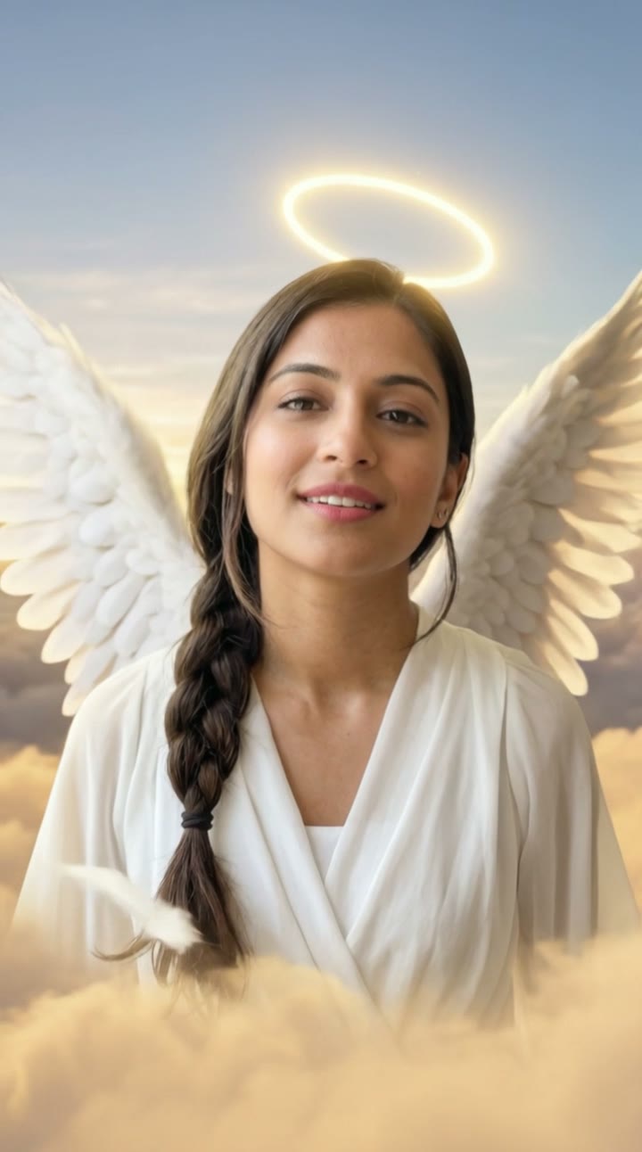 AI Angel Wings Video Generator: AI trend video example made with a fictional AI person
