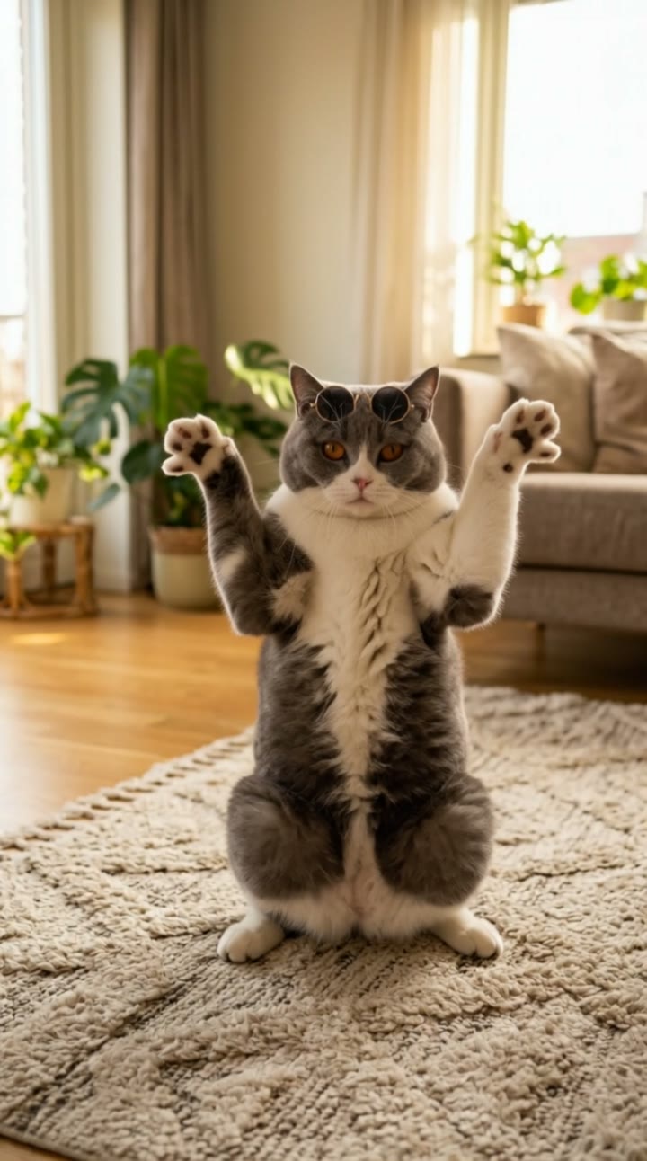 AI Cat Dance Video Generator: AI pet video example made with a fictional AI pet