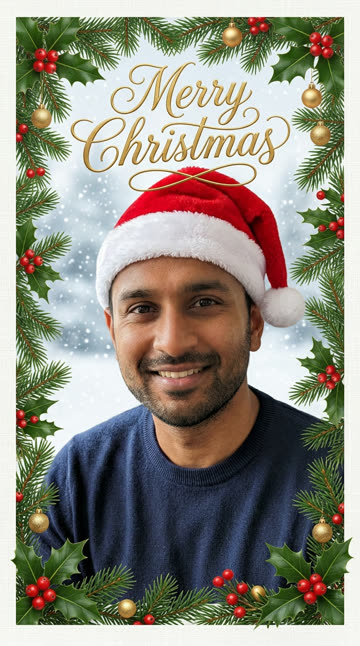 Couple Christmas card idea: a person in a Santa hat on a framed holiday card