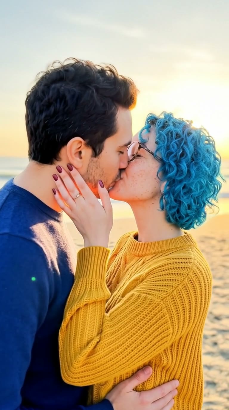 AI Kissing Generator: AI trend video example made with a fictional AI person