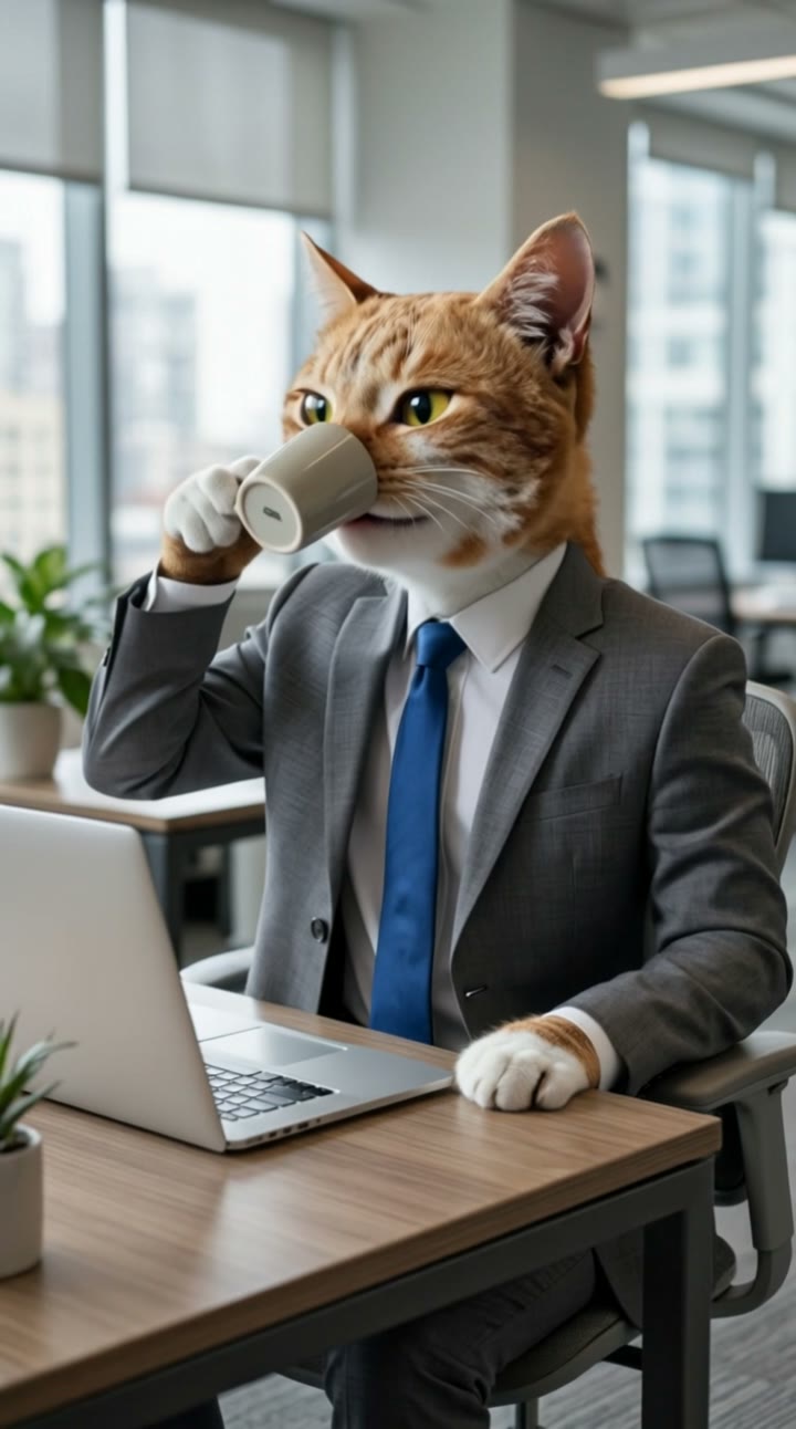 Cat Human AI Video Maker: AI pet video example made with a fictional AI pet