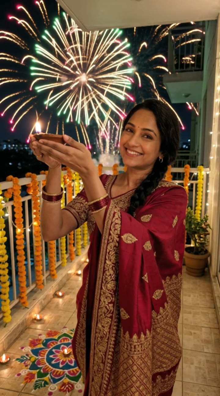 Diwali AI Video Generator: AI trend video example made with a fictional AI person