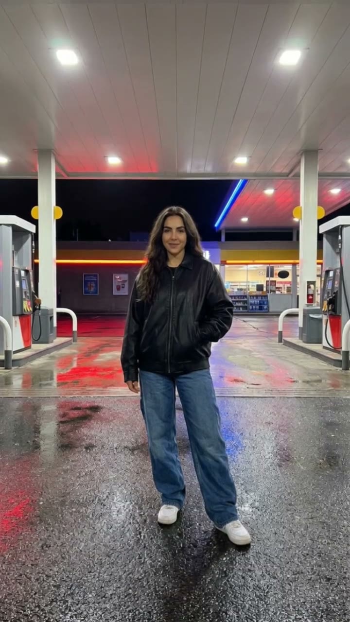 Gas Station Trend Video Maker: AI trend video example made with a fictional AI person