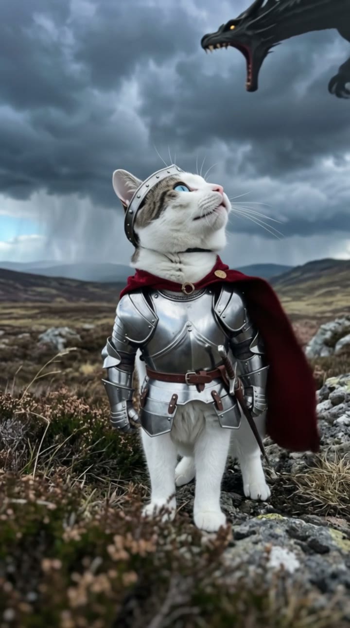 Knight Cat AI Video Maker: AI pet video example made with a fictional AI pet