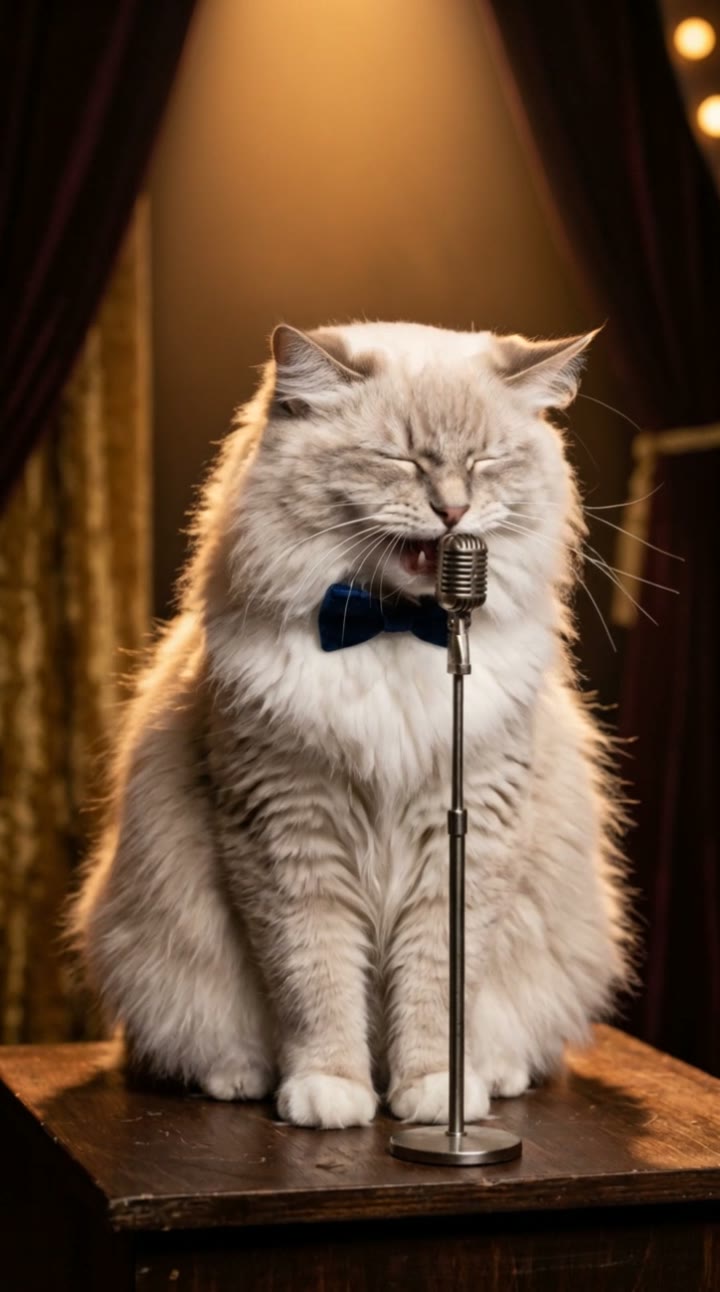 Singing Cat AI Video Generator: AI pet video example made with a fictional AI pet