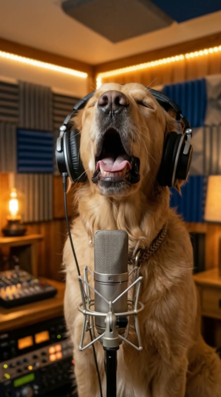 Singing Dog AI Video Generator: AI pet video example made with a fictional AI pet