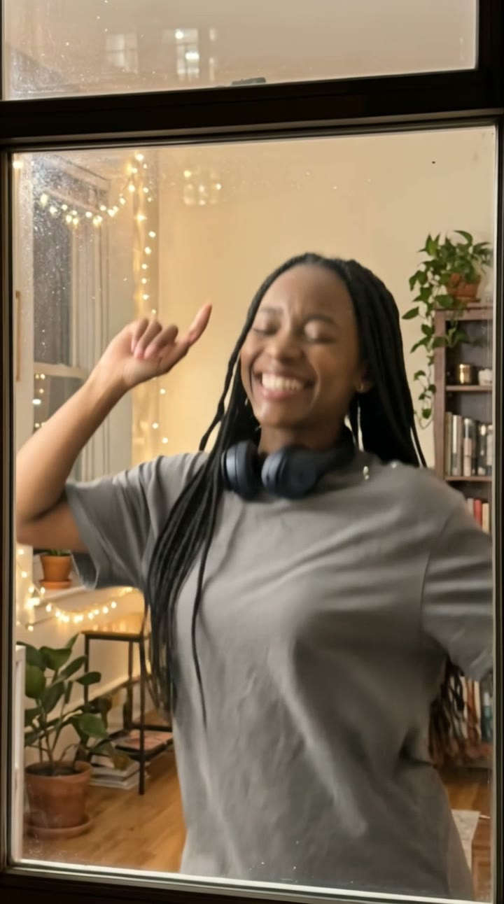Window Dance AI Video Generator: AI trend video example made with a fictional AI person