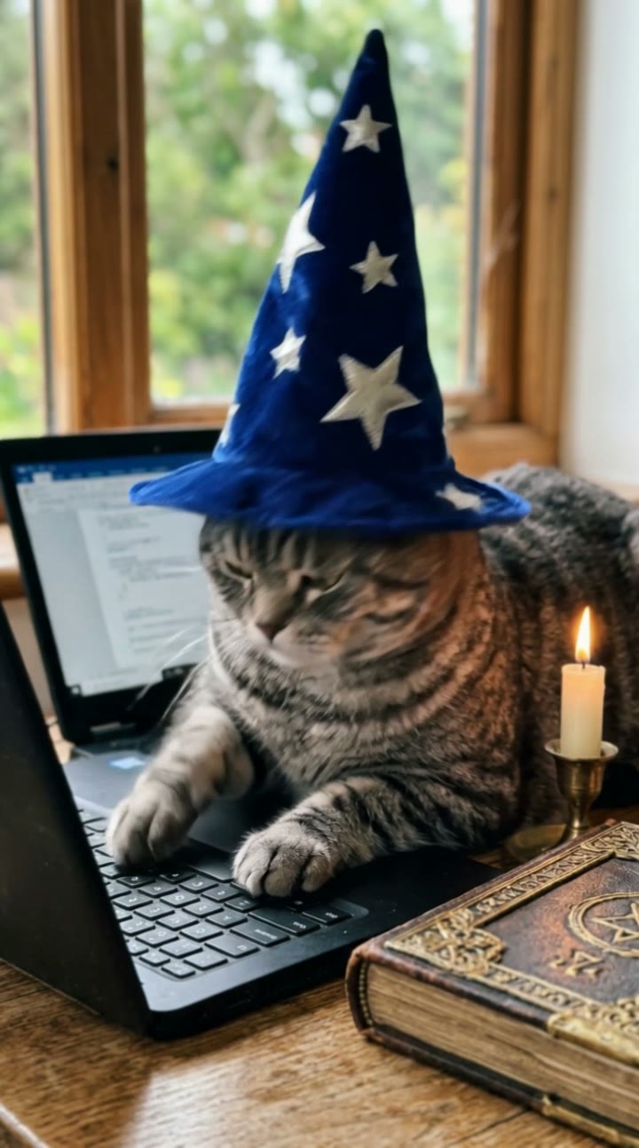 Wizard Cat AI Video Maker: AI pet video example made with a fictional AI pet